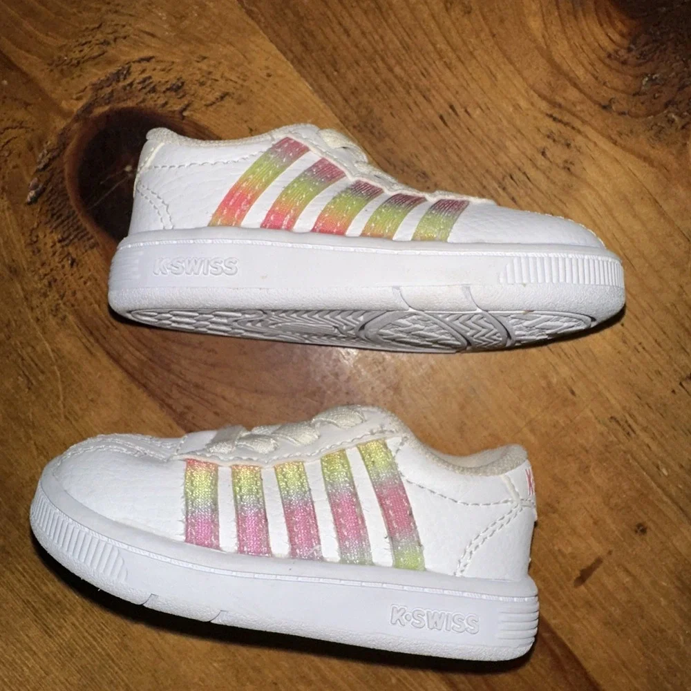 K Swiss Classic Pro White / Rainbow Stripes Toddler Unisex Shoes Size 2